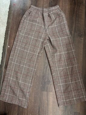 Classic Plaid Wide-Leg women’s Pants - Brown/Red